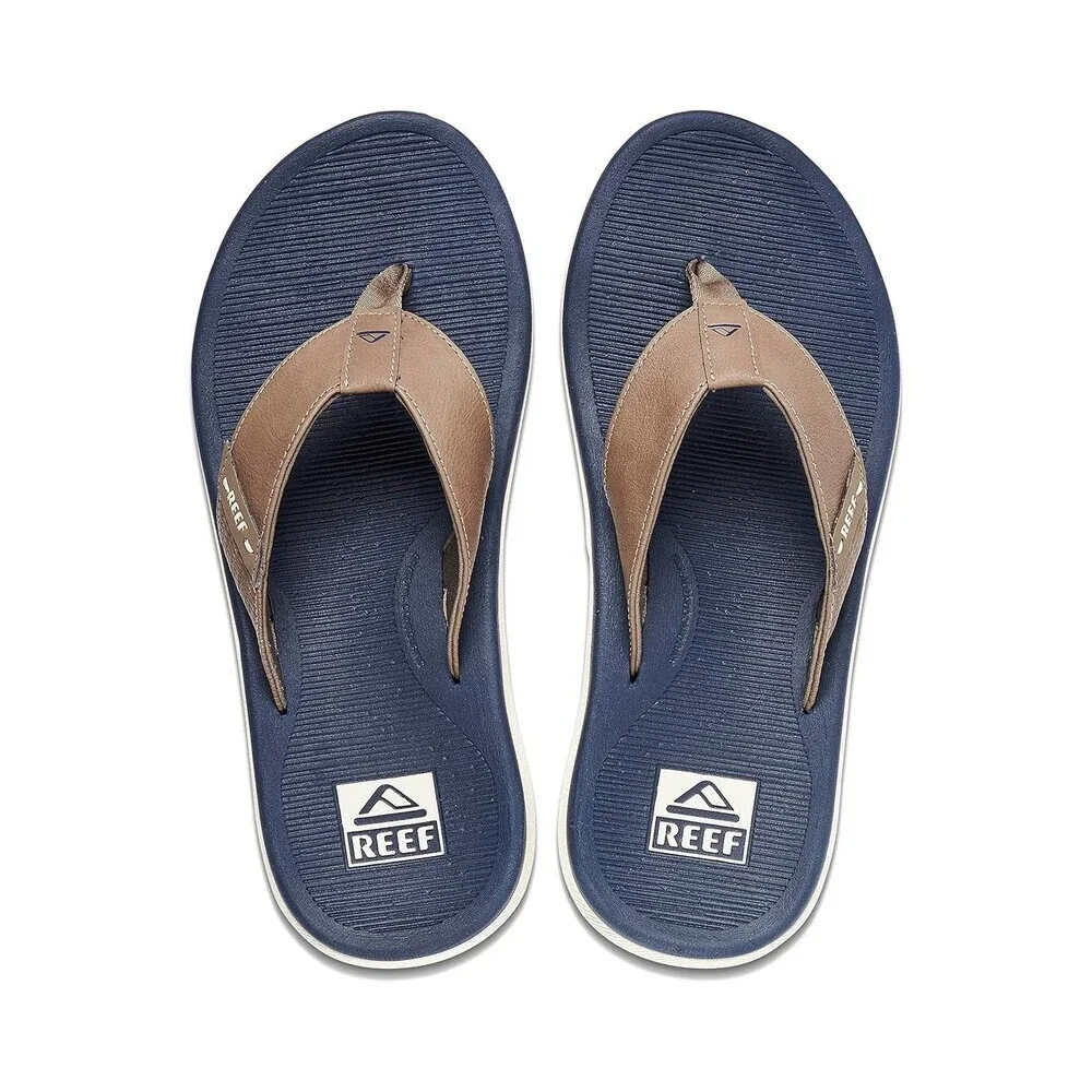 Reef Santa Ana CJ0381 Sandals Men's Navy Faux Leather Round Toe Flip Flop JAX389